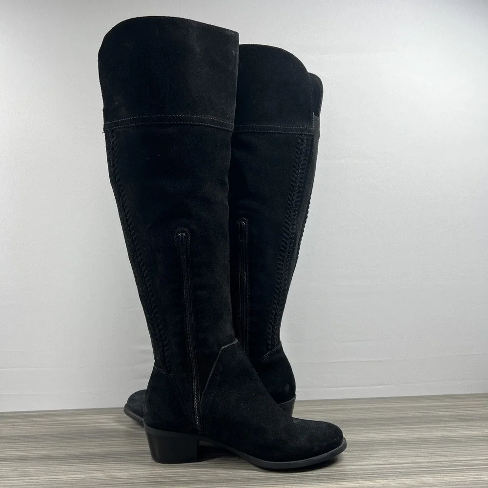 Vince Camuto Bendra Boots Womens 7.5 M 38‎ Over The Knee Black Suede Zip Heel